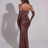 Strapless Satin Maxi Dress