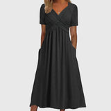 Short-Sleeve A-Line Midi Dress