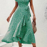 Floral Asymmetrical V-Neck Dress