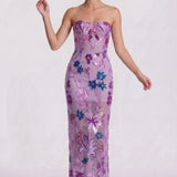 Women's Sheath Floral Overlay Wedding Guest Maxi Dress