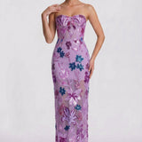 Women's Sheath Floral Overlay Wedding Guest Maxi Dress