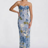 Women's Sheath Floral Overlay Wedding Guest Maxi Dress