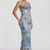 Women's Sheath Floral Overlay Wedding Guest Maxi Dress