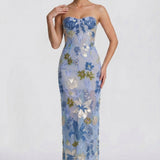 Women's Sheath Floral Overlay Wedding Guest Maxi Dress