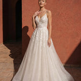 A-Line Floor Length Floral Overlay Wedding Dress