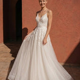 A-Line Floor Length Floral Overlay Wedding Dress