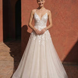 A-Line Floor Length Floral Overlay Wedding Dress