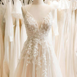 A-Line Floor Length Floral Overlay Wedding Dress