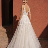 A-Line Floor Length Floral Overlay Wedding Dress