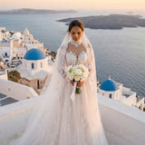 A-Line Court Train Floral Overlay Wedding Dress