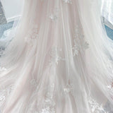 A-Line Court Train Floral Overlay Wedding Dress