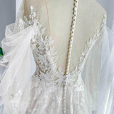 A-Line Court Train Floral Overlay Wedding Dress