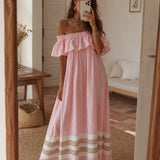 Off-Shoulder Ruffled Striped Maxi