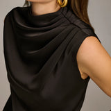 Sleeveless Draped Mockneck Top