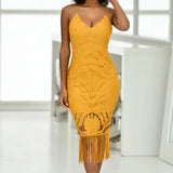 Lace Fringe Hem Midi Dress