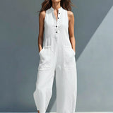 Stand-Collar Sleeveless Jumpsuit