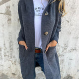 Long Button-Front Cardigan