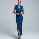 Deep V Neck Sleeveless Maxi Dress