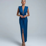 Deep V Neck Sleeveless Maxi Dress