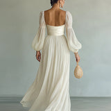 Square Neck Long Sleeve Maxi Dress