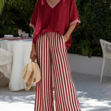 Two-Piece V-Neck Trouser Set