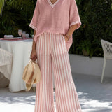 Two-Piece V-Neck Trouser Set