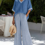 Two-Piece V-Neck Trouser Set
