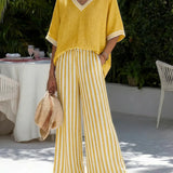 Two-Piece V-Neck Trouser Set