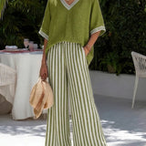 Two-Piece V-Neck Trouser Set