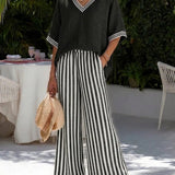 Two-Piece V-Neck Trouser Set