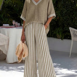Two-Piece V-Neck Trouser Set