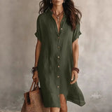 Short-Sleeve Button-Down Midi