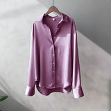 Long Sleeve Satin Shirt Blouse