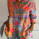 Abstract Print Button Front Blouse