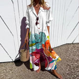 Floral Print V-Neck Long Sleeve Maxi Dress
