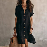 Short-Sleeve Button-Down Midi