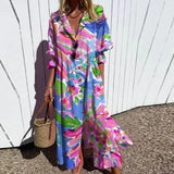 Floral Print V-Neck Long Sleeve Maxi Dress