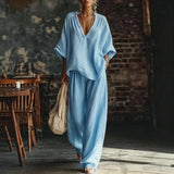 Relaxed V-Neck Pants Set