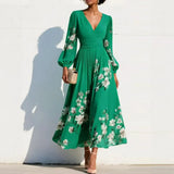 Floral V-Neck Pleated Maxi