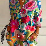 Abstract Print Button Front Blouse