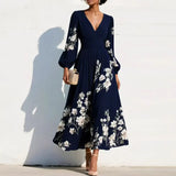 Floral V-Neck Pleated Maxi