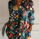 Abstract Print Button Front Blouse