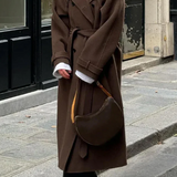 Belted Double-Breasted Long Overcoat