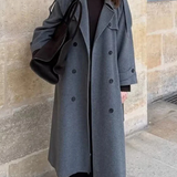 Belted Double-Breasted Long Overcoat