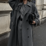 Belted Double-Breasted Long Overcoat