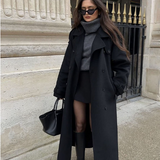 Belted Double-Breasted Long Overcoat