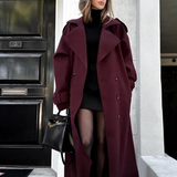 Belted Double-Breasted Long Overcoat