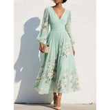 Floral V-Neck Pleated Maxi