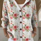 Button-Front Hooded Sweater
