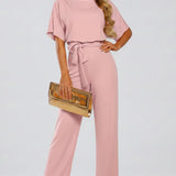 Jumpsuit with Belt and Wide Legs
